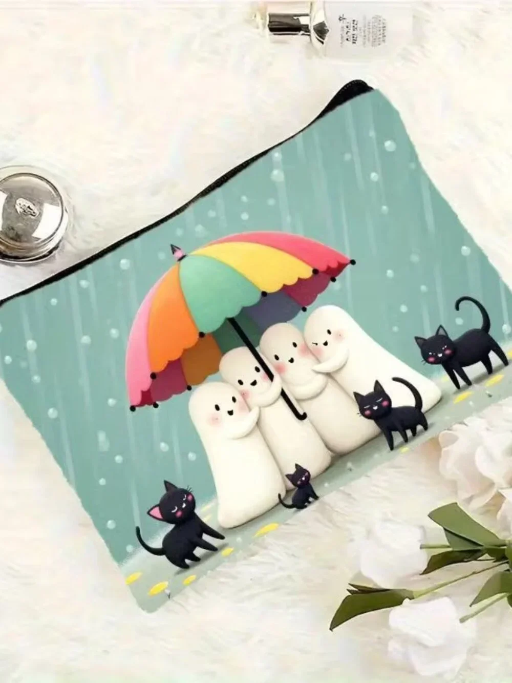 Halloween Dark Goth Ghosts & Umbrella Make Up Bag Double-Sided 6.3h